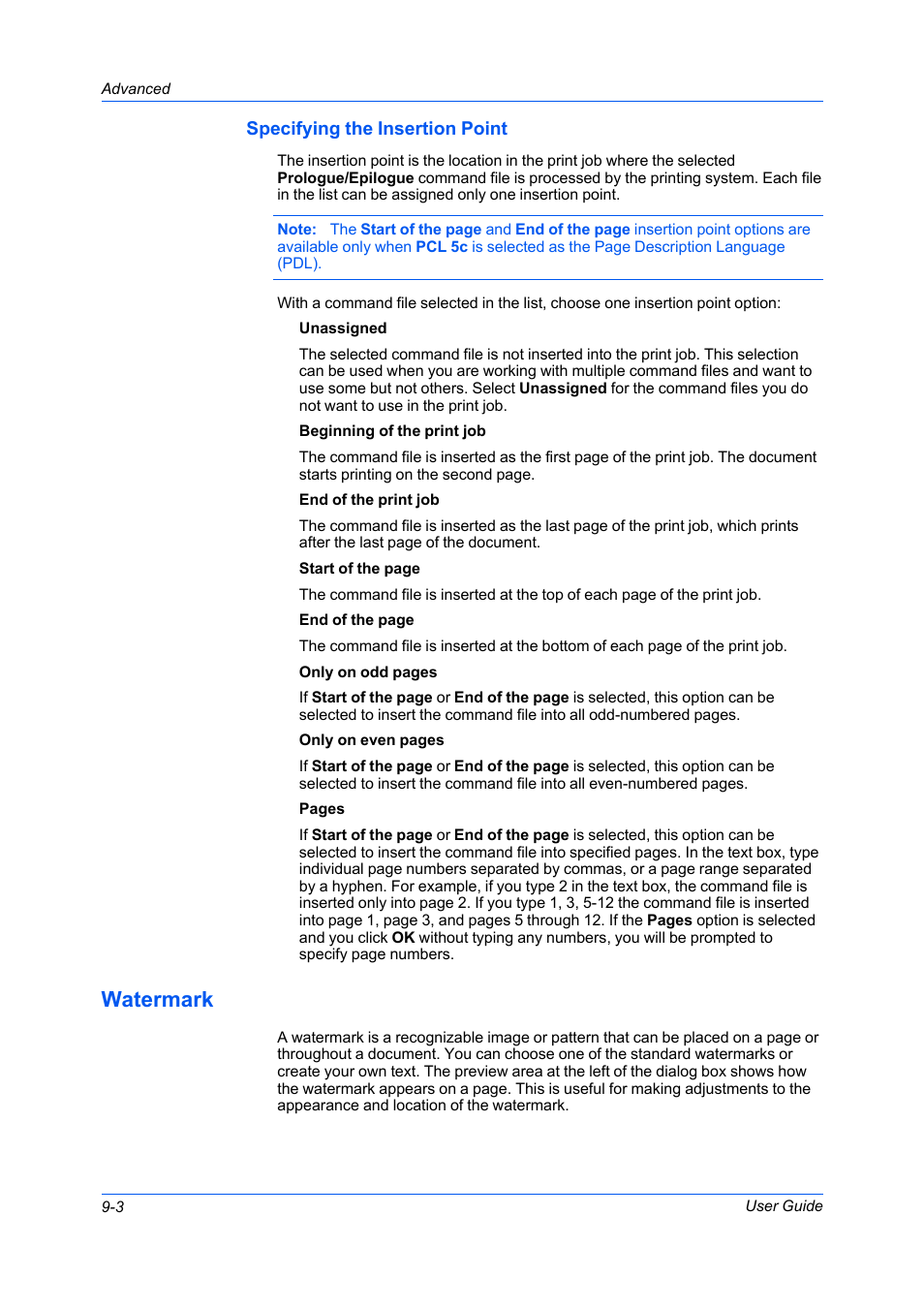 Specifying the insertion point, Watermark, Specifying the insertion point -3 | Watermark -3 | Kyocera FS-C5100DN User Manual | Page 72 / 92