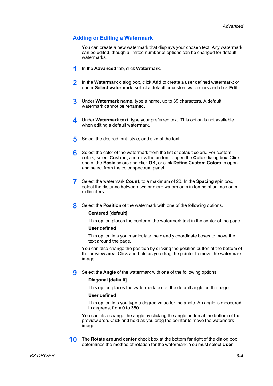 Adding or editing a watermark, Adding or editing a watermark -4 | Kyocera FS-C5100DN User Manual | Page 73 / 92