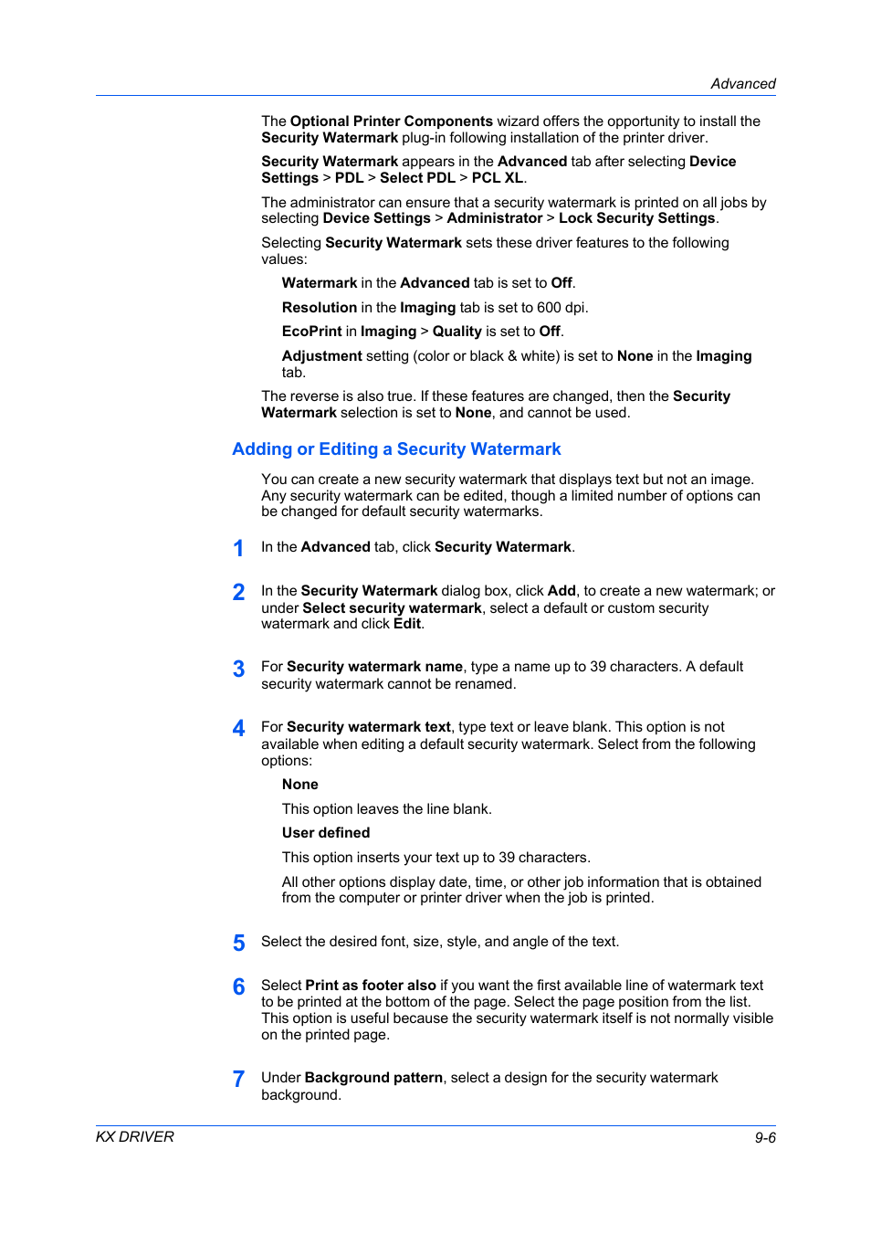 Adding or editing a security watermark, Adding or editing a security watermark -6 | Kyocera FS-C5100DN User Manual | Page 75 / 92