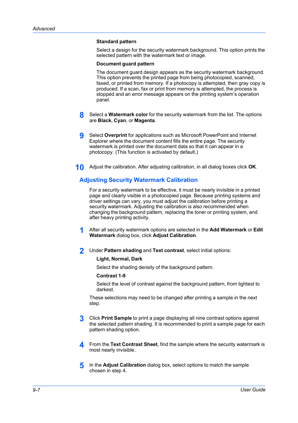 Adjusting security watermark calibration, Adjusting security watermark calibration -7 | Kyocera FS-C5100DN User Manual | Page 76 / 92