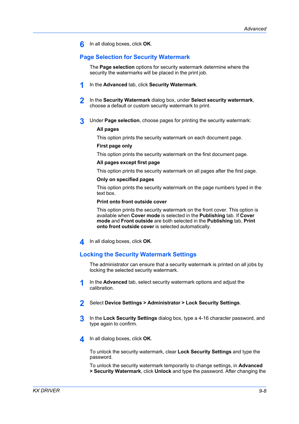 Locking the security watermark settings | Kyocera FS-C5100DN User Manual | Page 77 / 92