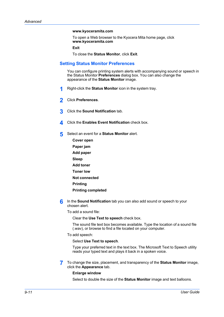 Setting status monitor preferences, Setting status monitor preferences -11 | Kyocera FS-C5100DN User Manual | Page 80 / 92
