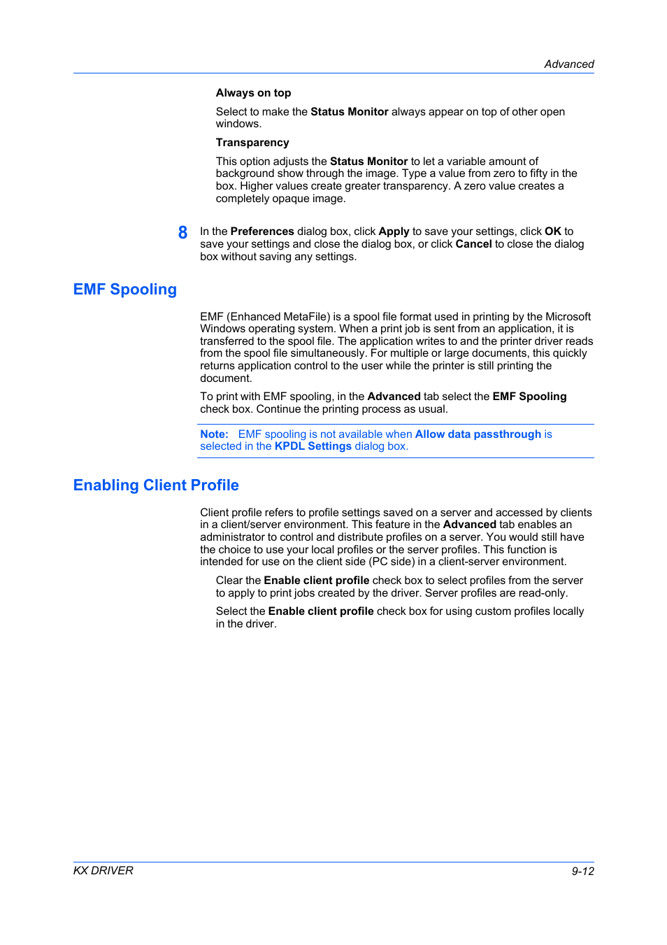 Emf spooling, Enabling client profile, Emf spooling -12 enabling client profile -12 | Kyocera FS-C5100DN User Manual | Page 81 / 92