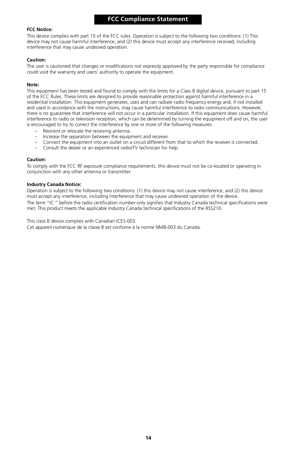 Fcc compliance statement | Kyocera 82-G1770-1FP User Manual | Page 17 / 61