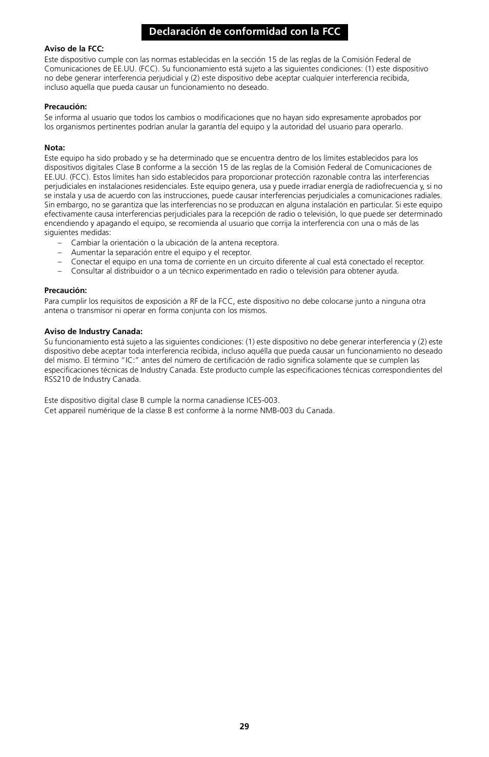 Declaración de conformidad con la fcc | Kyocera 82-G1770-1FP User Manual | Page 32 / 61
