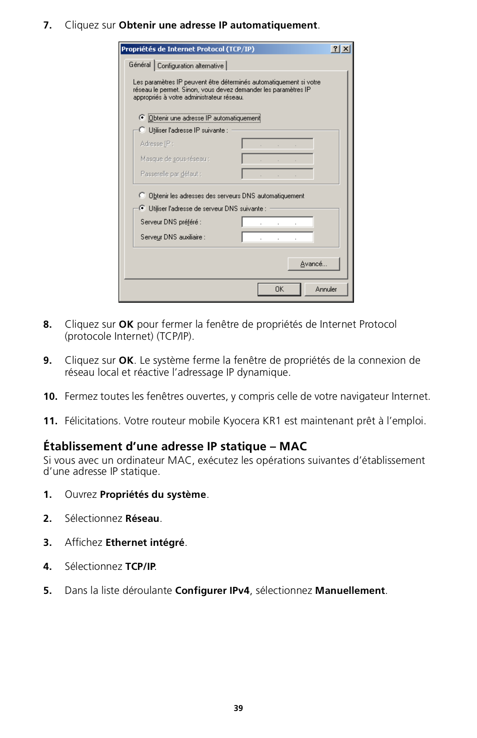 Établissement d’une adresse ip statique – mac | Kyocera 82-G1770-1FP User Manual | Page 42 / 61