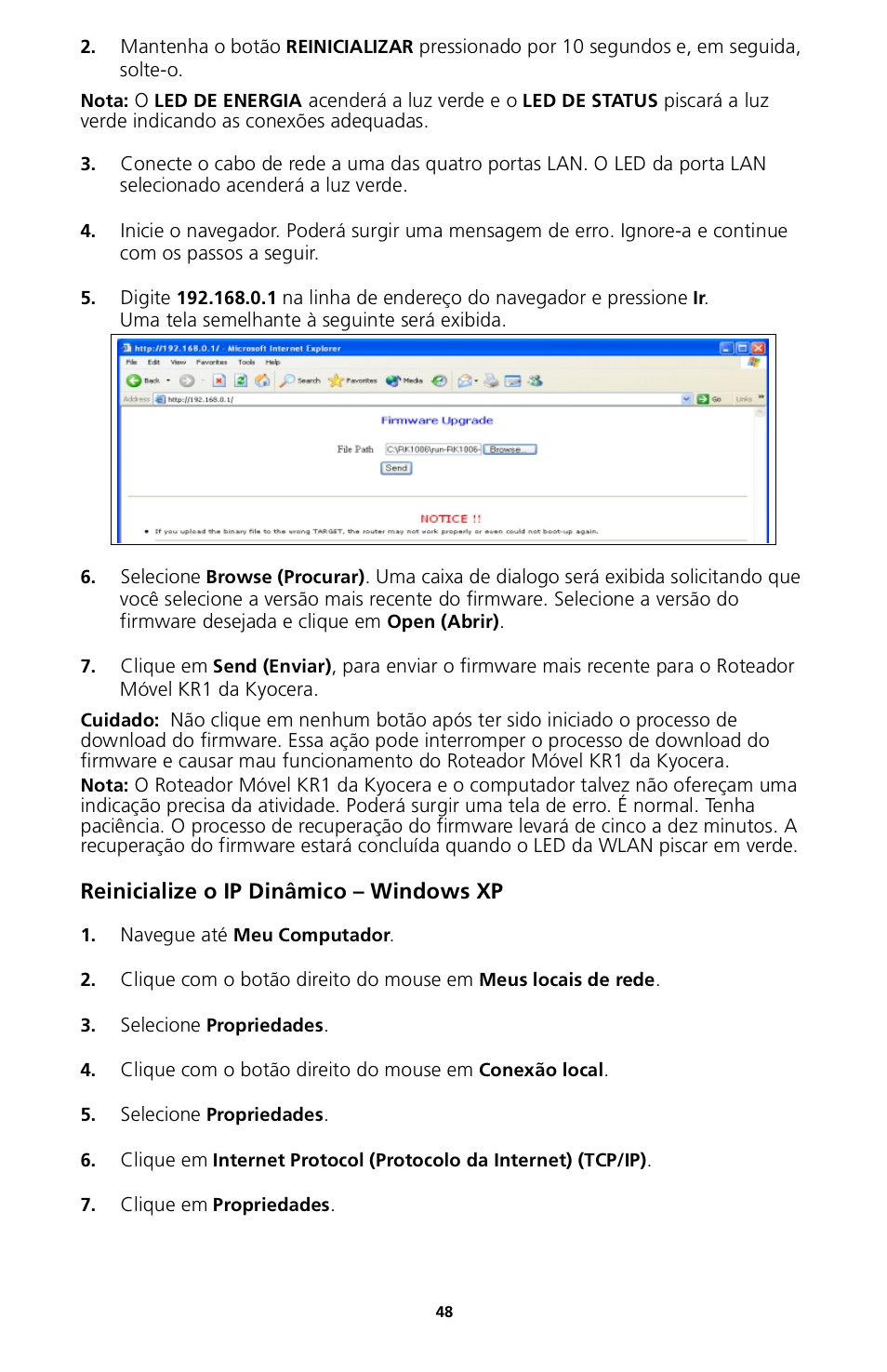 Reinicialize o ip dinâmico – windows xp | Kyocera 82-G1770-1FP User Manual | Page 51 / 61
