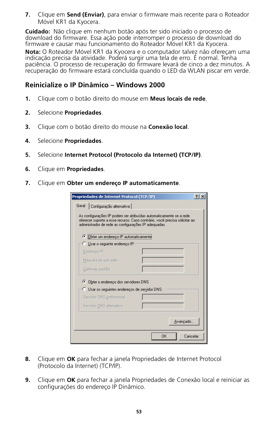 Reinicialize o ip dinâmico – windows 2000 | Kyocera 82-G1770-1FP User Manual | Page 56 / 61
