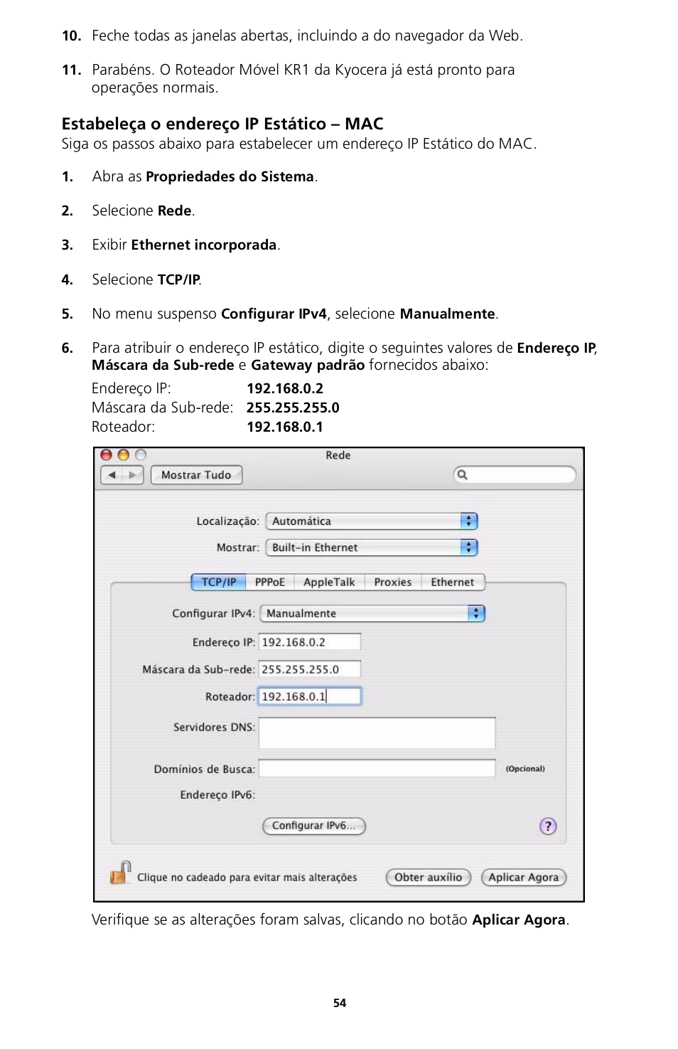 Estabeleça o endereço ip estático – mac | Kyocera 82-G1770-1FP User Manual | Page 57 / 61