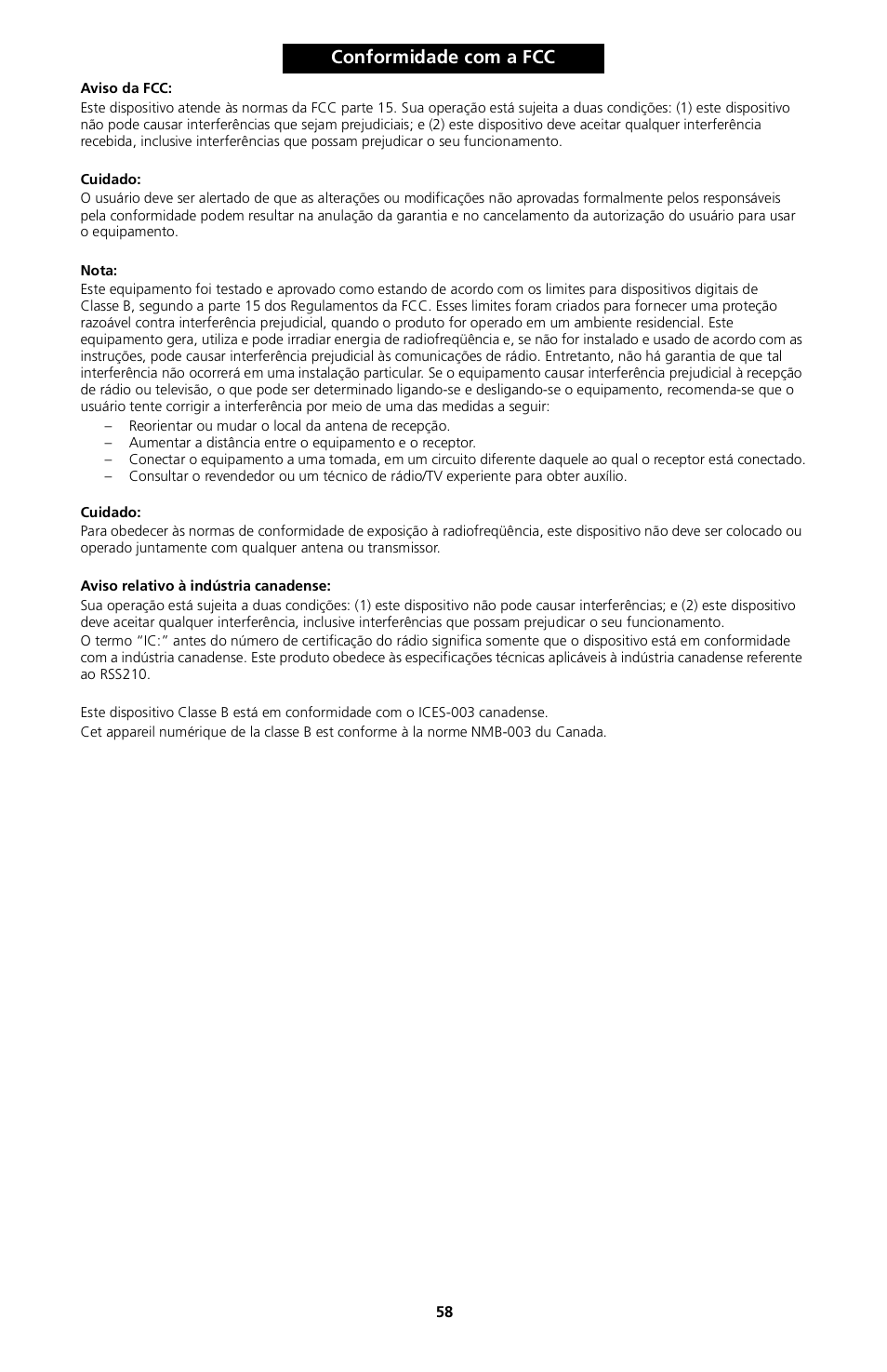 Conformidade com a fcc | Kyocera 82-G1770-1FP User Manual | Page 61 / 61