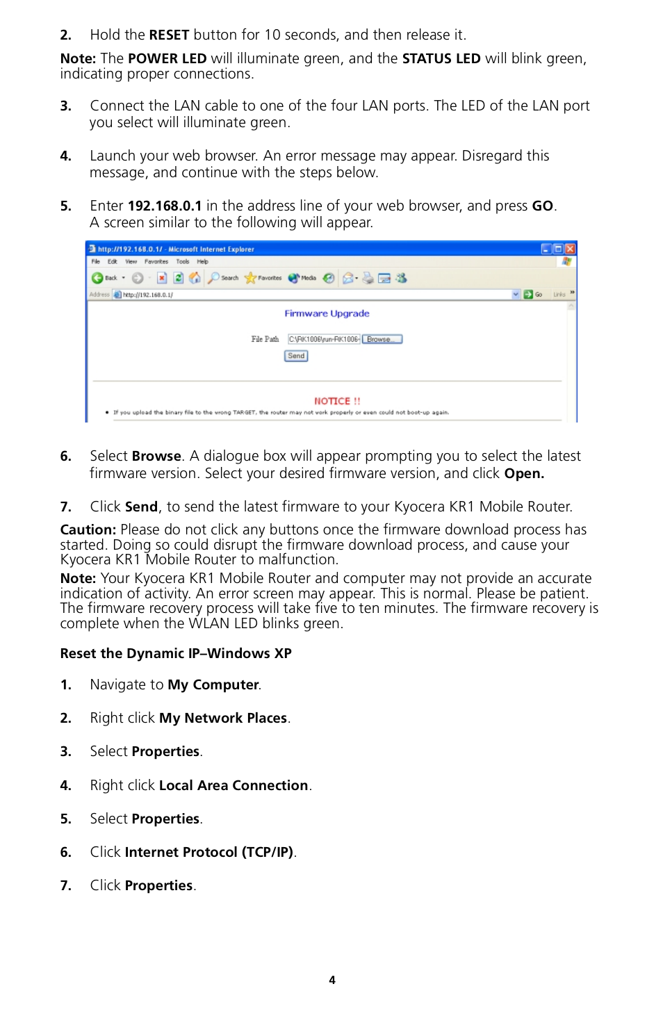 Reset the dynamic ip–windows xp | Kyocera 82-G1770-1FP User Manual | Page 7 / 61