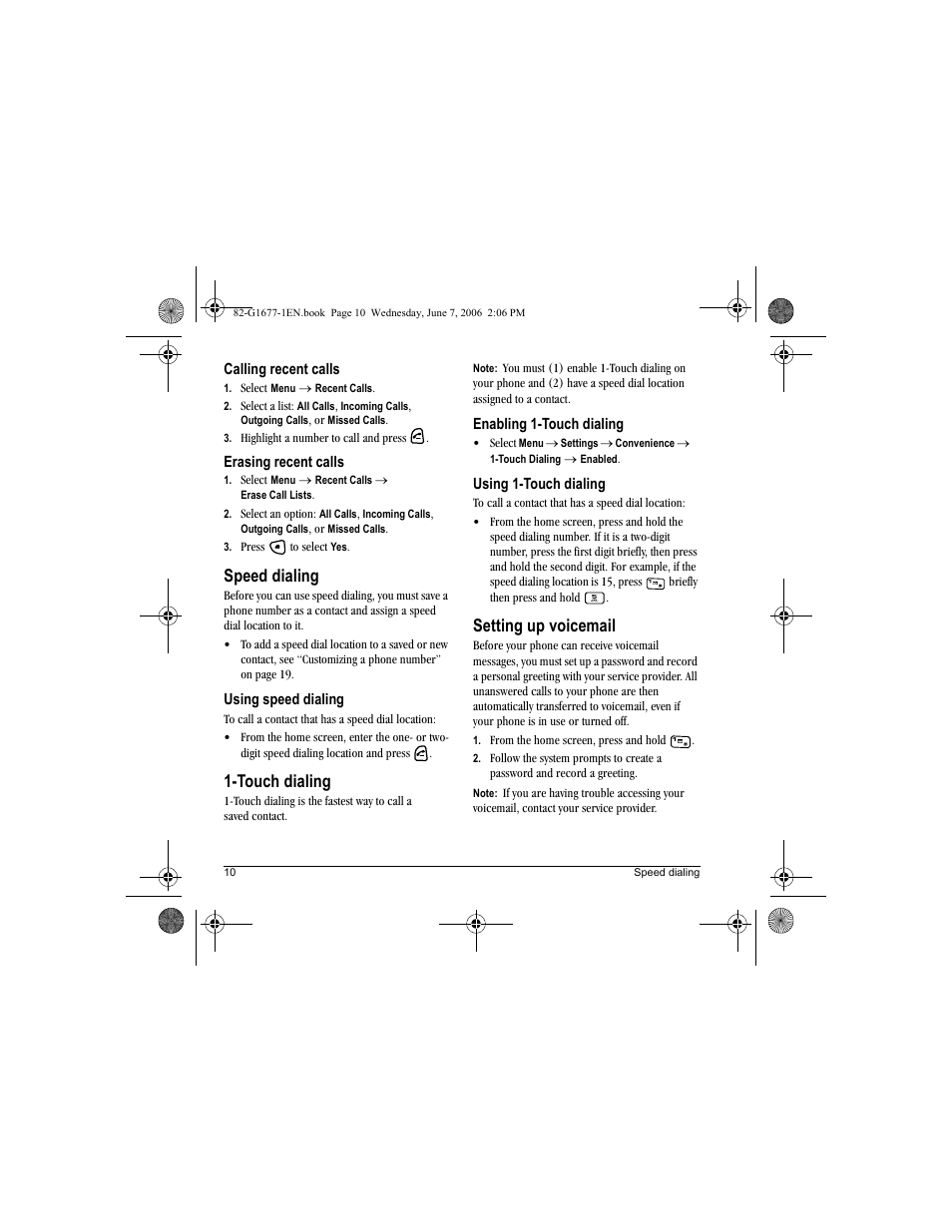 Speed dialing, Touch dialing, Setting up voicemail | Kyocera KX9e User Manual | Page 18 / 64