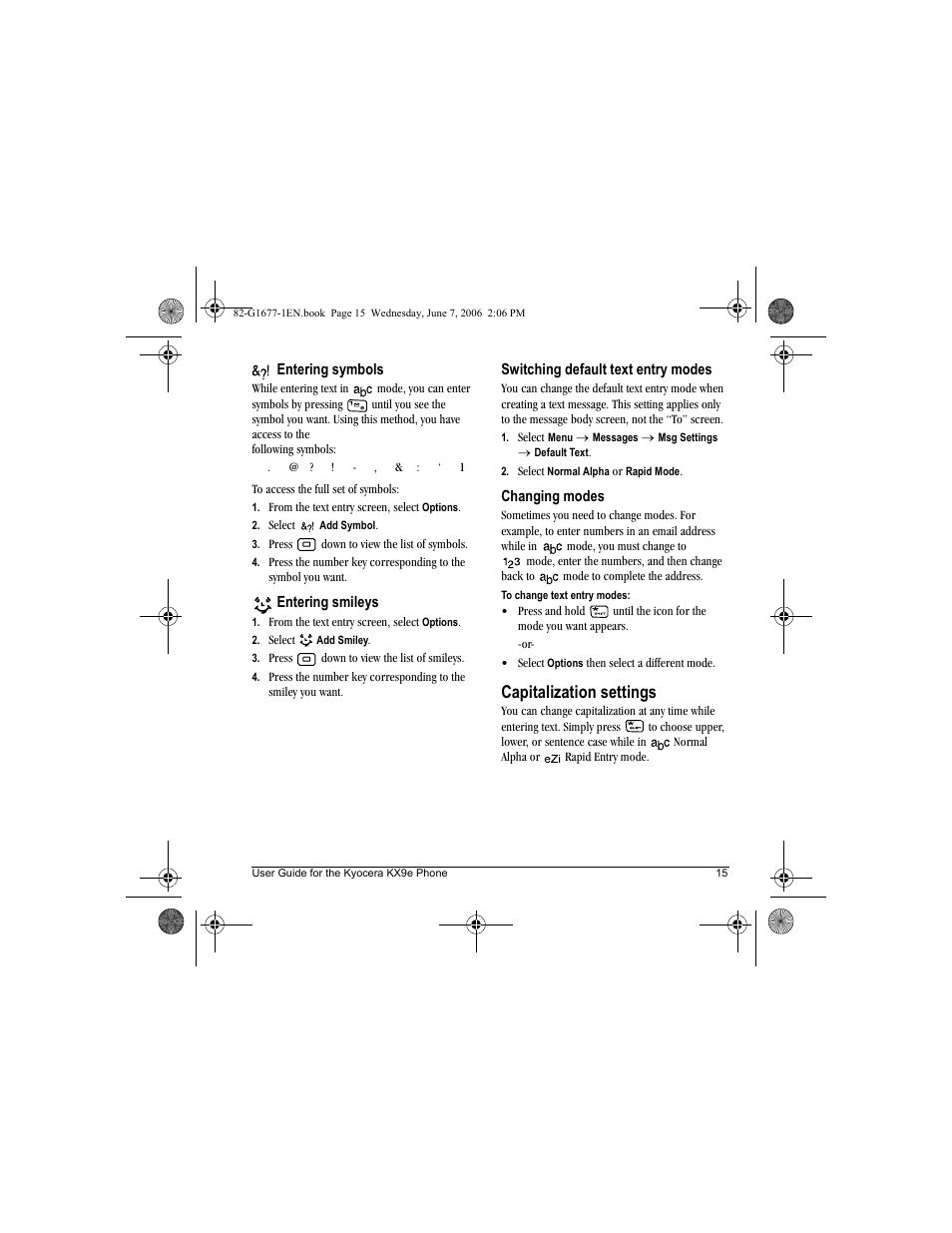 Capitalization settings | Kyocera KX9e User Manual | Page 23 / 64