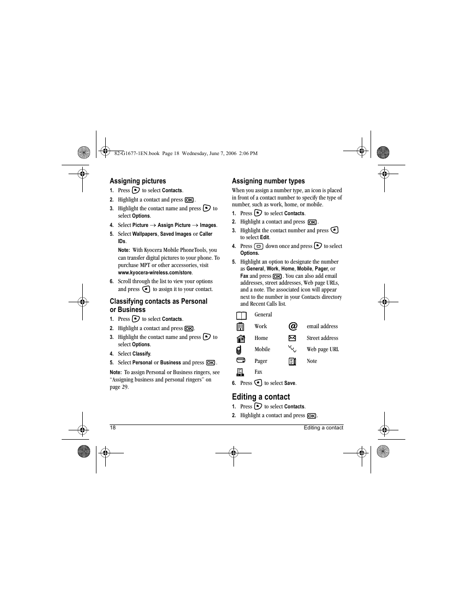 Editing a contact | Kyocera KX9e User Manual | Page 26 / 64