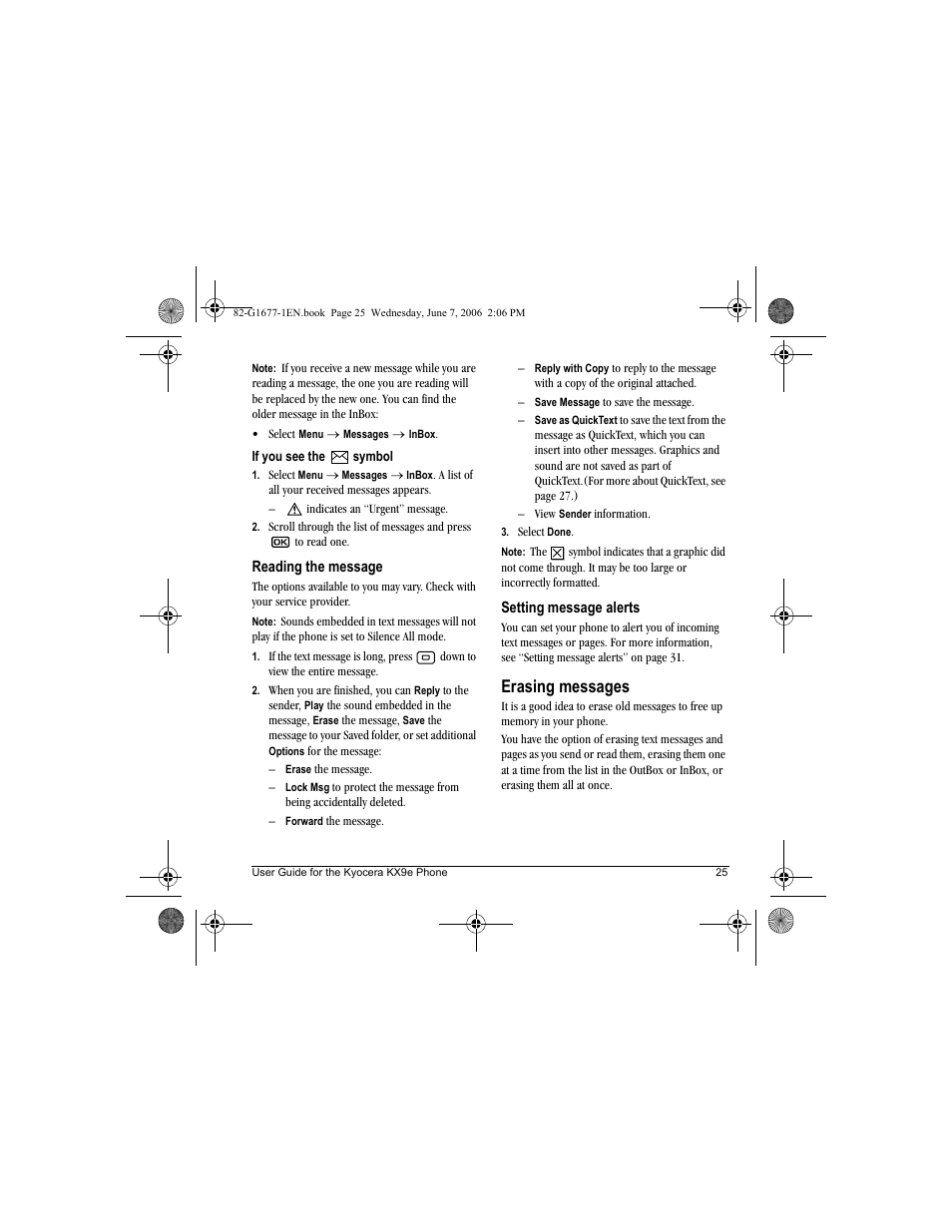 Erasing messages | Kyocera KX9e User Manual | Page 33 / 64