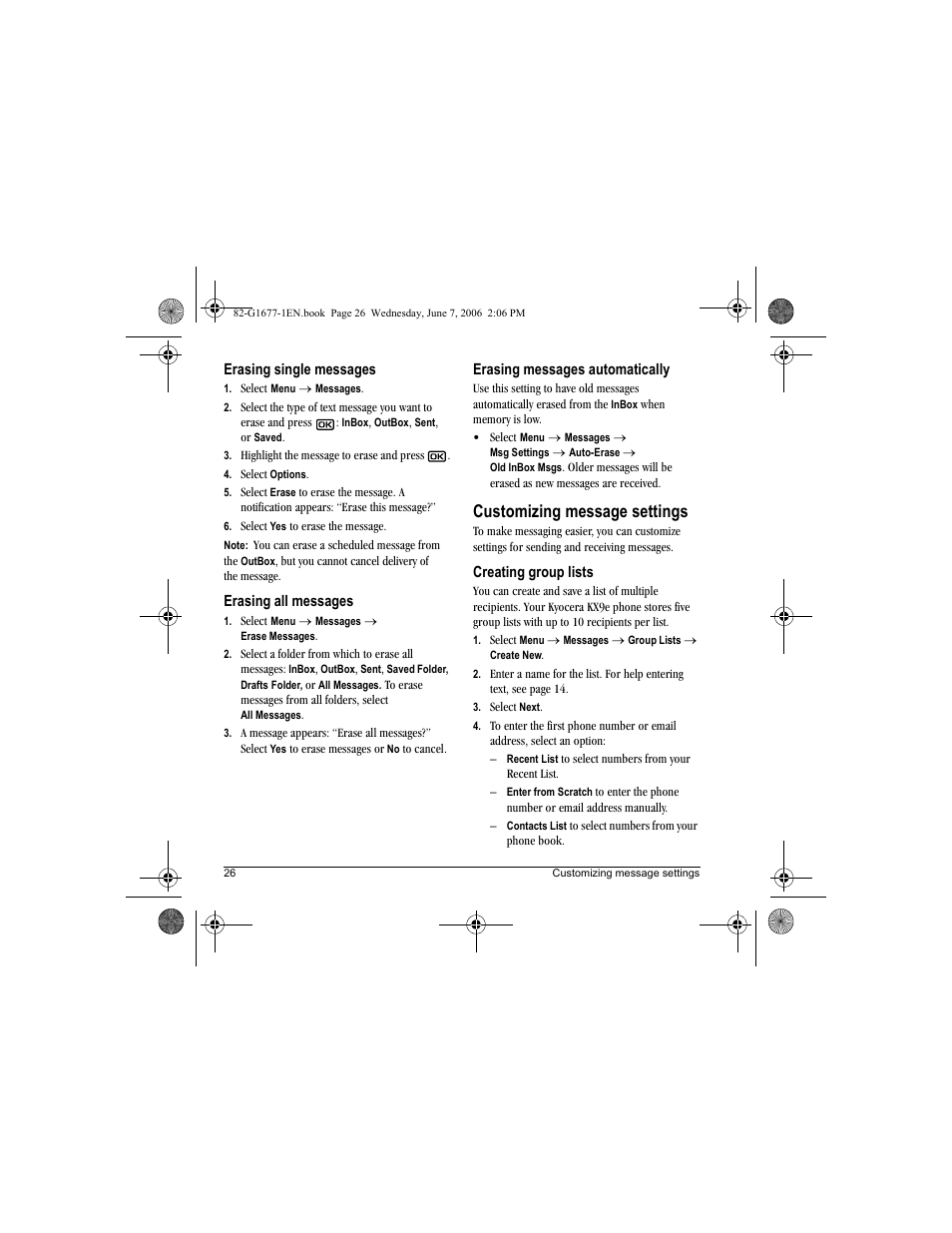Customizing message settings | Kyocera KX9e User Manual | Page 34 / 64