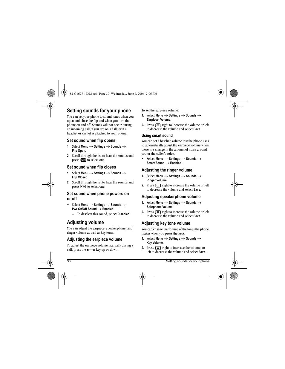Setting sounds for your phone, Adjusting volume | Kyocera KX9e User Manual | Page 38 / 64