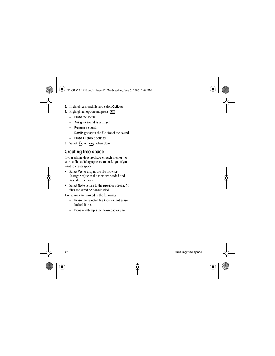 Creating free space | Kyocera KX9e User Manual | Page 50 / 64
