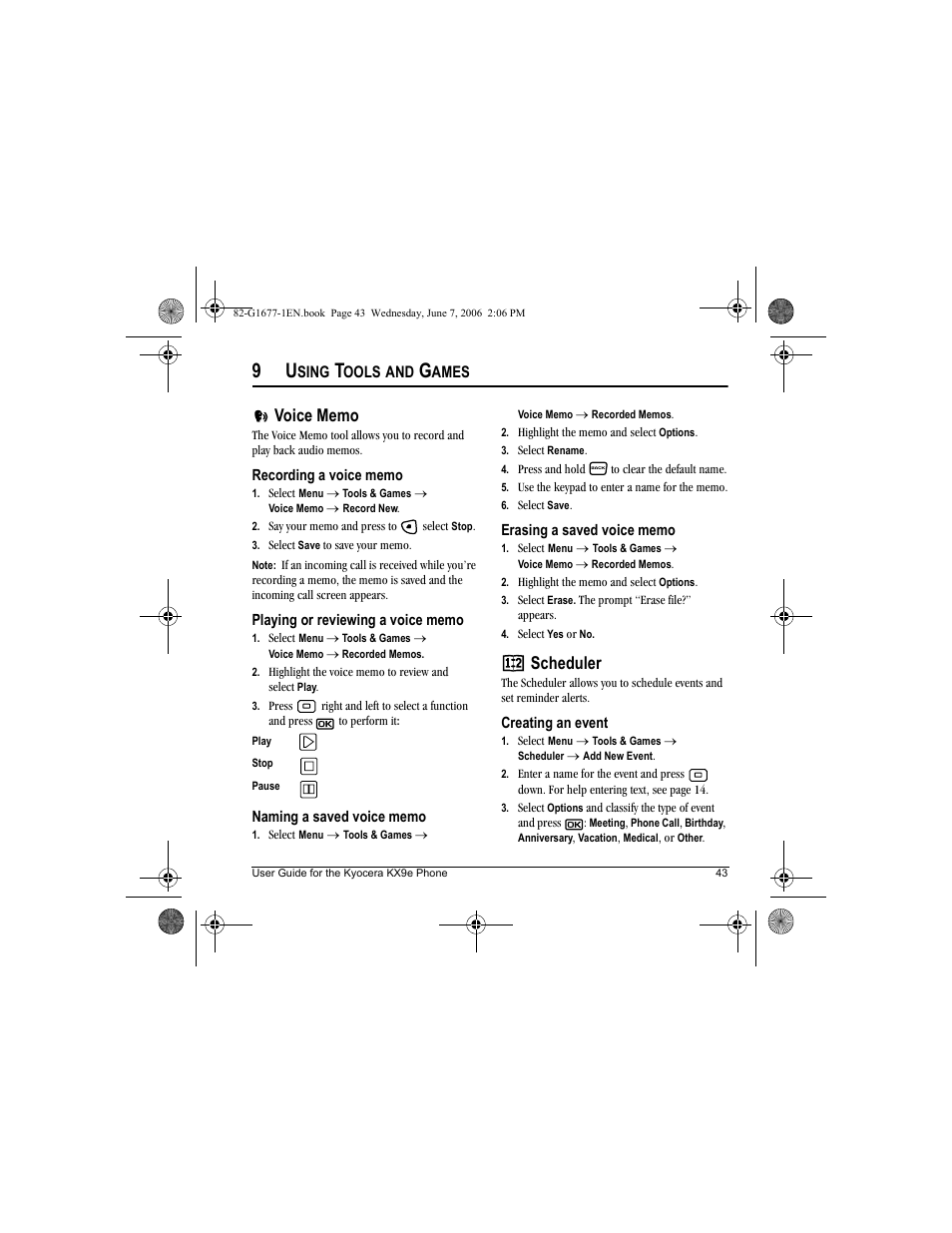 Scheduler, Sing, Ools | Ames | Kyocera KX9e User Manual | Page 51 / 64