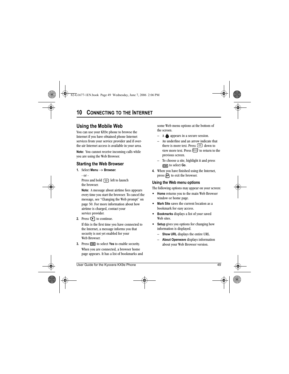10 c, Using the mobile web | Kyocera KX9e User Manual | Page 57 / 64