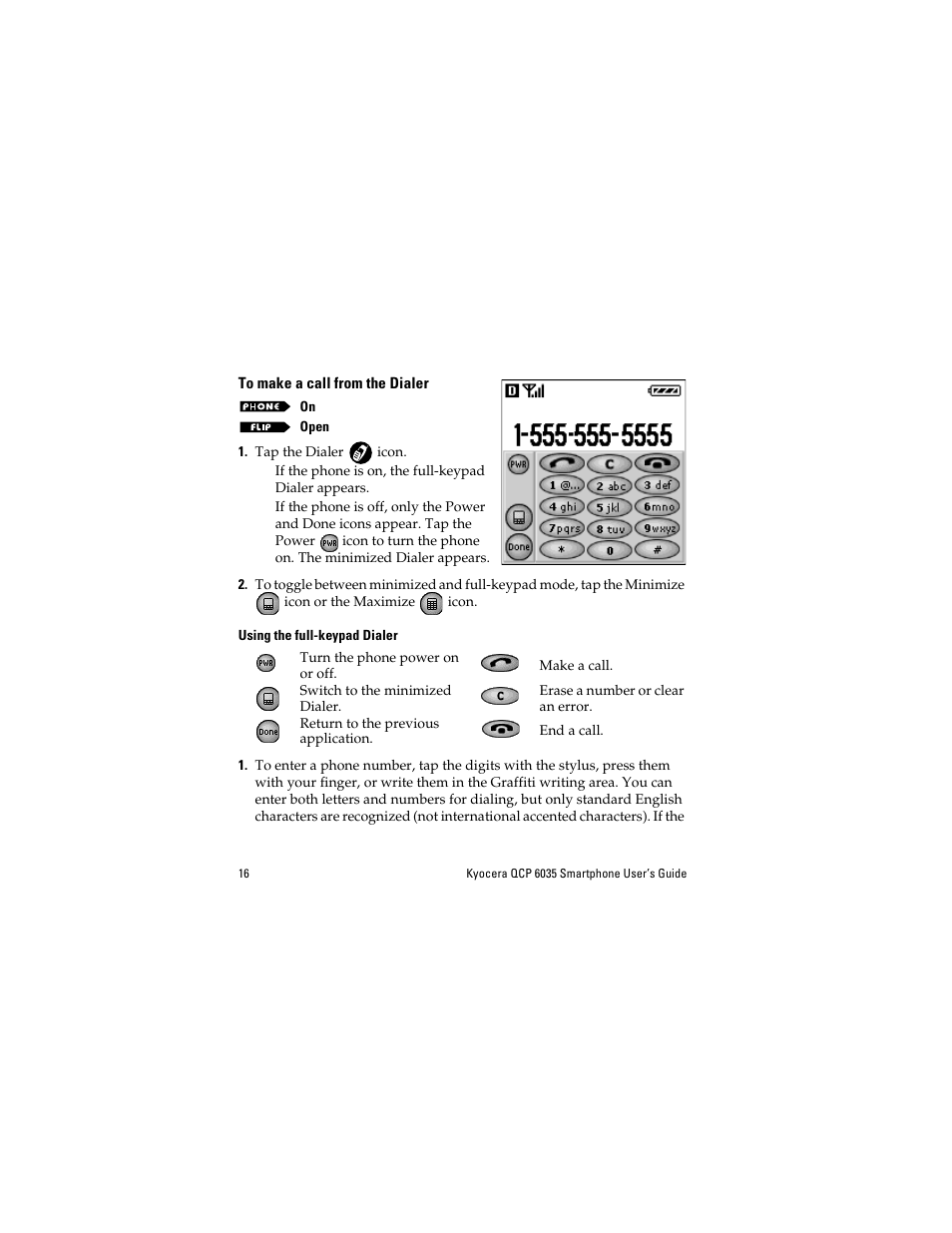 To make a call from the dialer, Using the full-keypad dialer | Kyocera QCP 6035 User Manual | Page 22 / 68