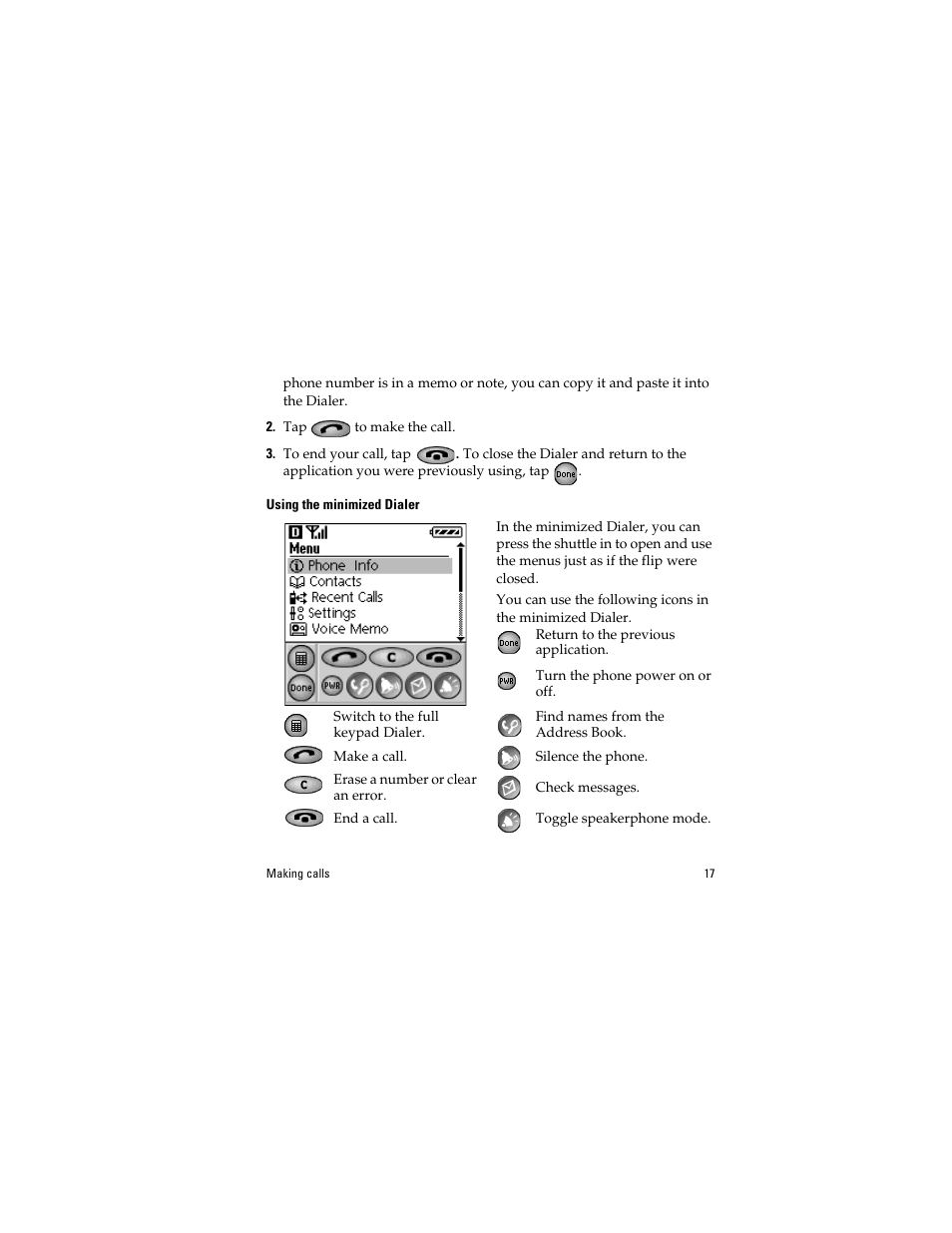 Using the minimized dialer | Kyocera QCP 6035 User Manual | Page 23 / 68