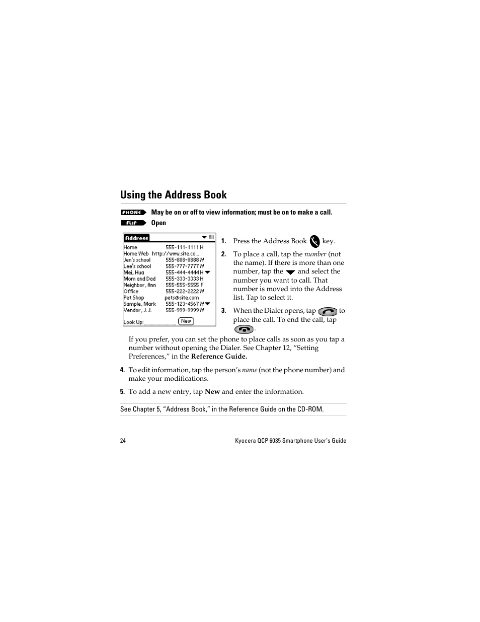 Using the address book | Kyocera QCP 6035 User Manual | Page 30 / 68
