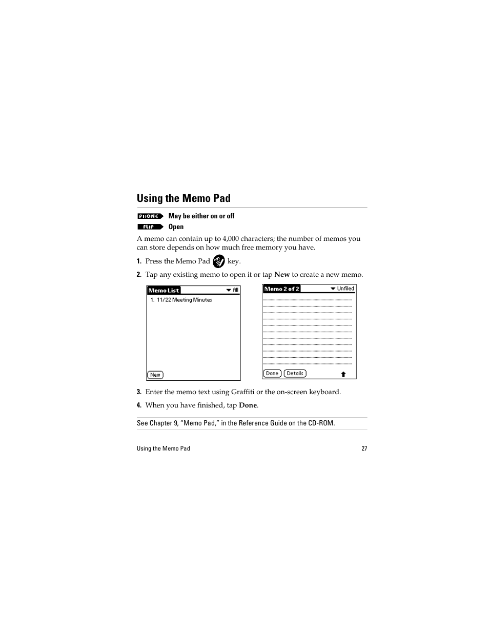 Using the memo pad | Kyocera QCP 6035 User Manual | Page 33 / 68