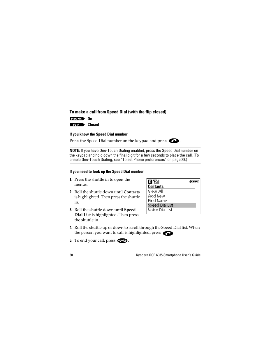 If you know the speed dial number, If you need to look up the speed dial number | Kyocera QCP 6035 User Manual | Page 36 / 68