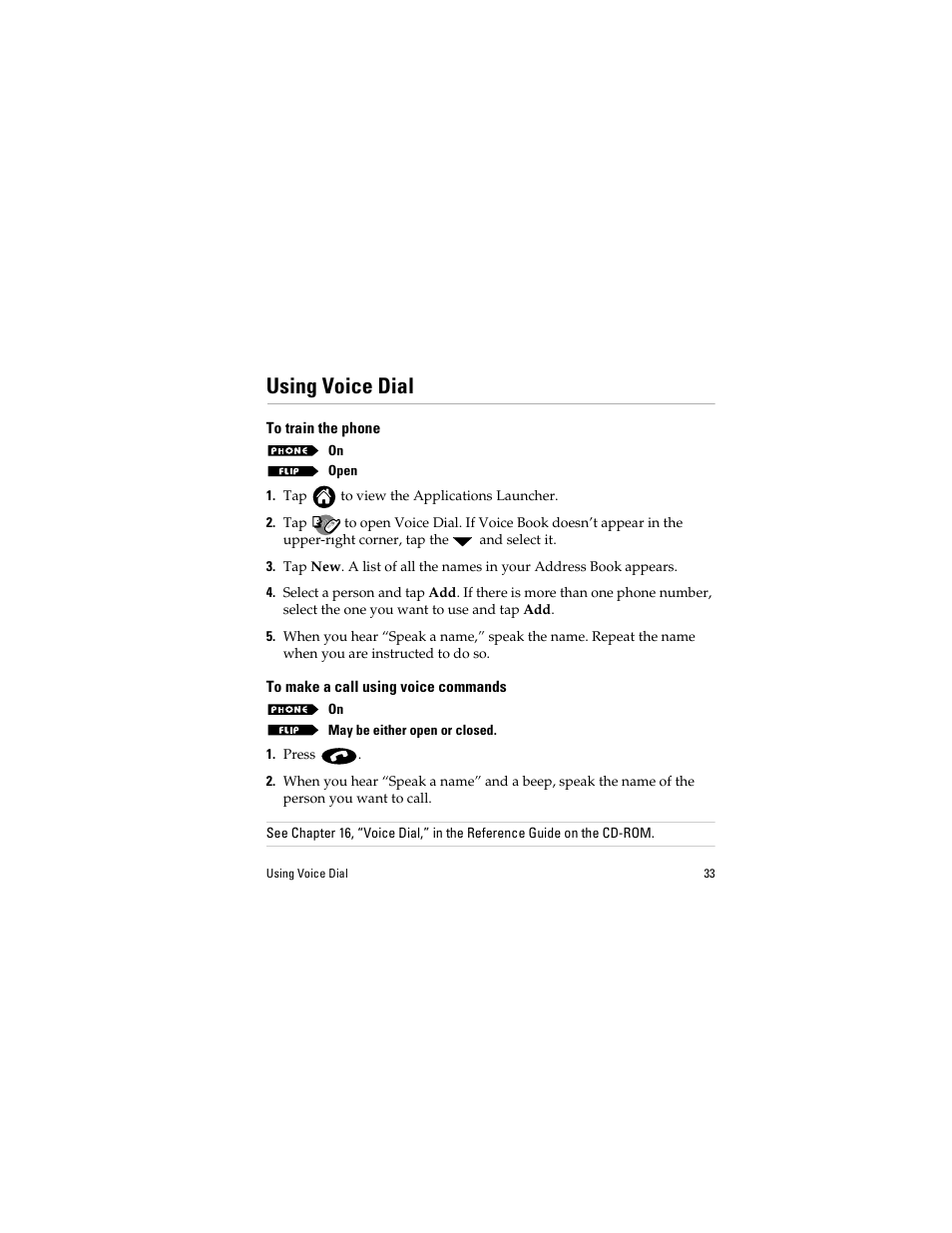 Using voice dial, To train the phone, To make a call using voice commands | Kyocera QCP 6035 User Manual | Page 39 / 68