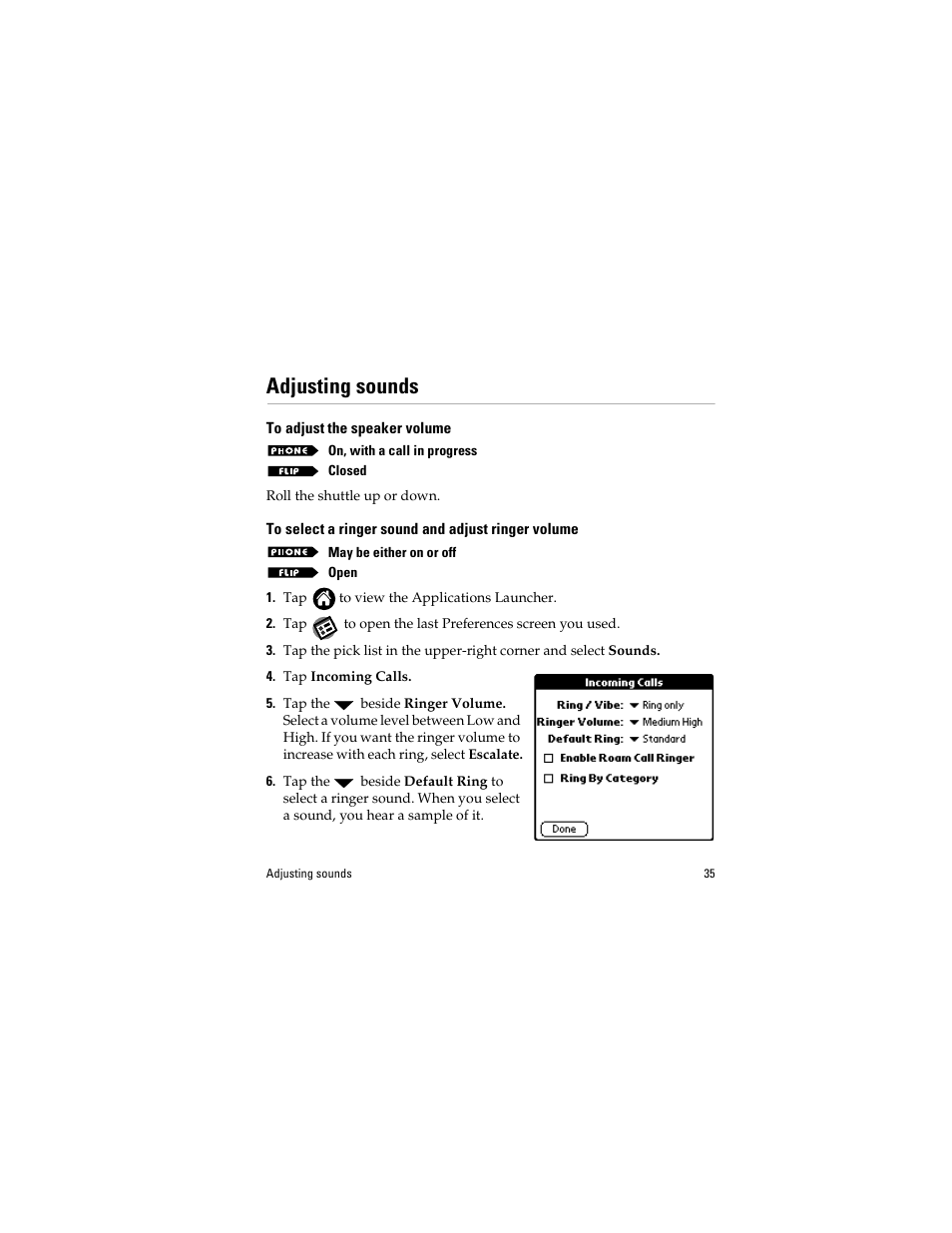 Adjusting sounds, To adjust the speaker volume, To select a ringer sound and adjust ringer volume | Kyocera QCP 6035 User Manual | Page 41 / 68