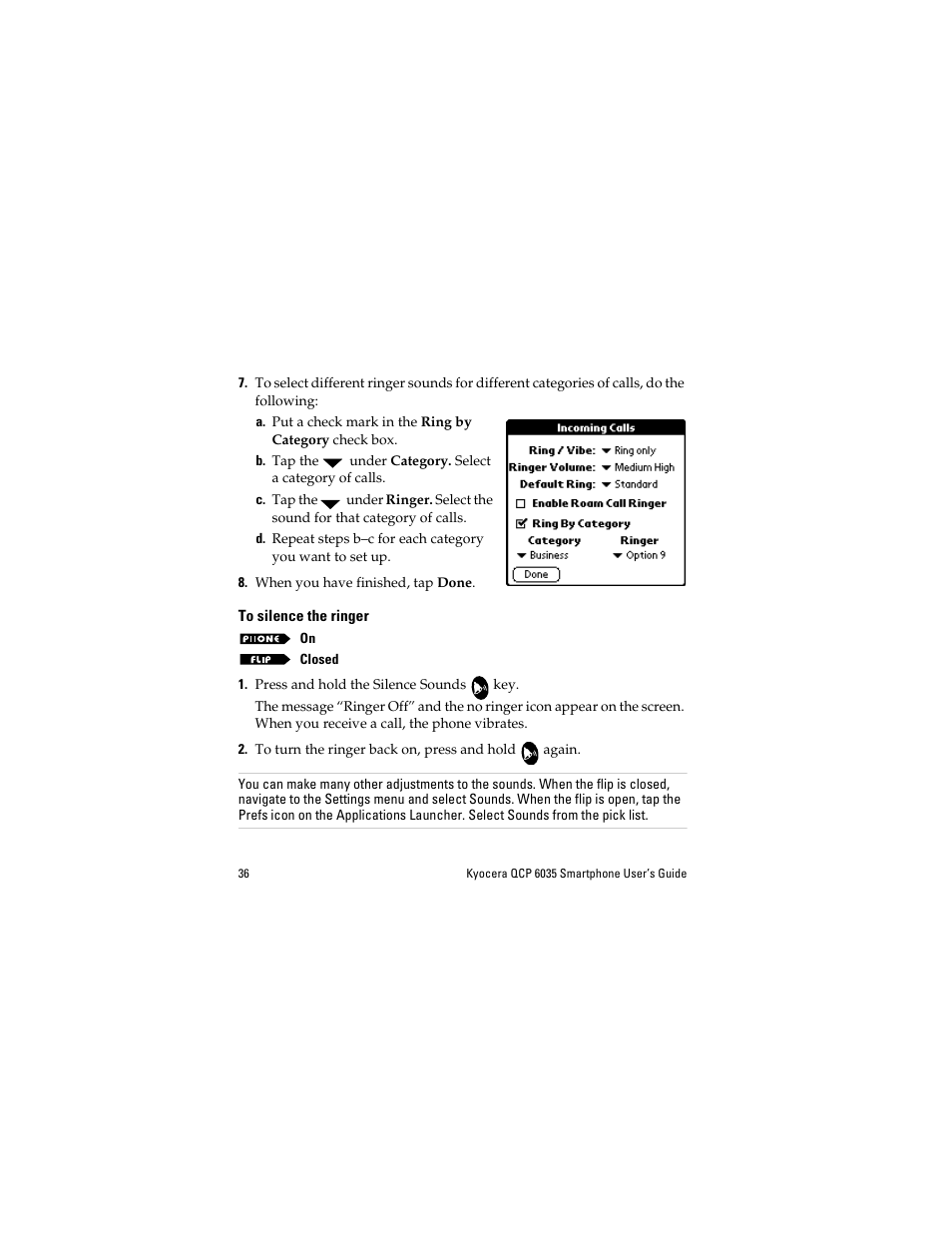 To silence the ringer | Kyocera QCP 6035 User Manual | Page 42 / 68