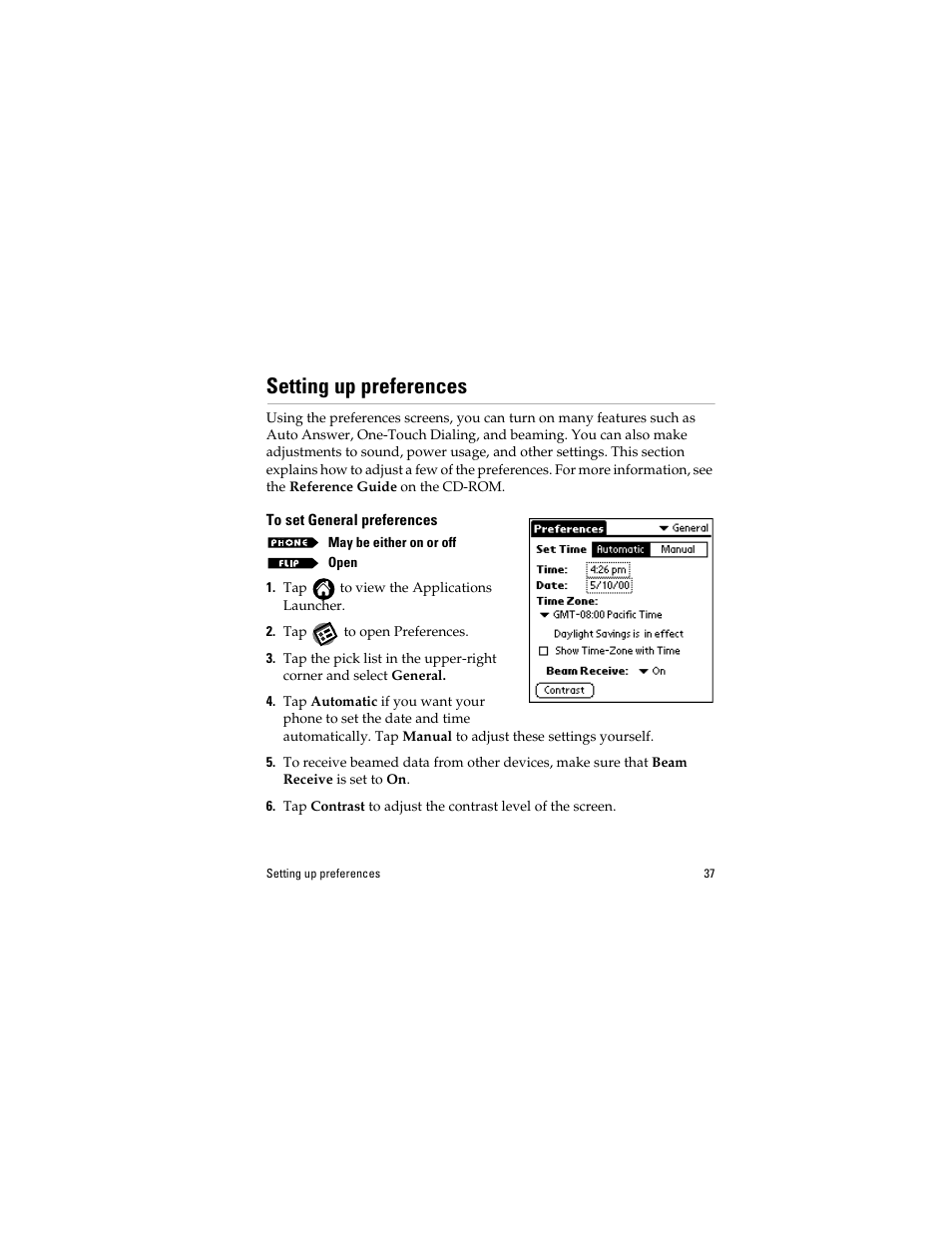 Setting up preferences, To set general preferences | Kyocera QCP 6035 User Manual | Page 43 / 68