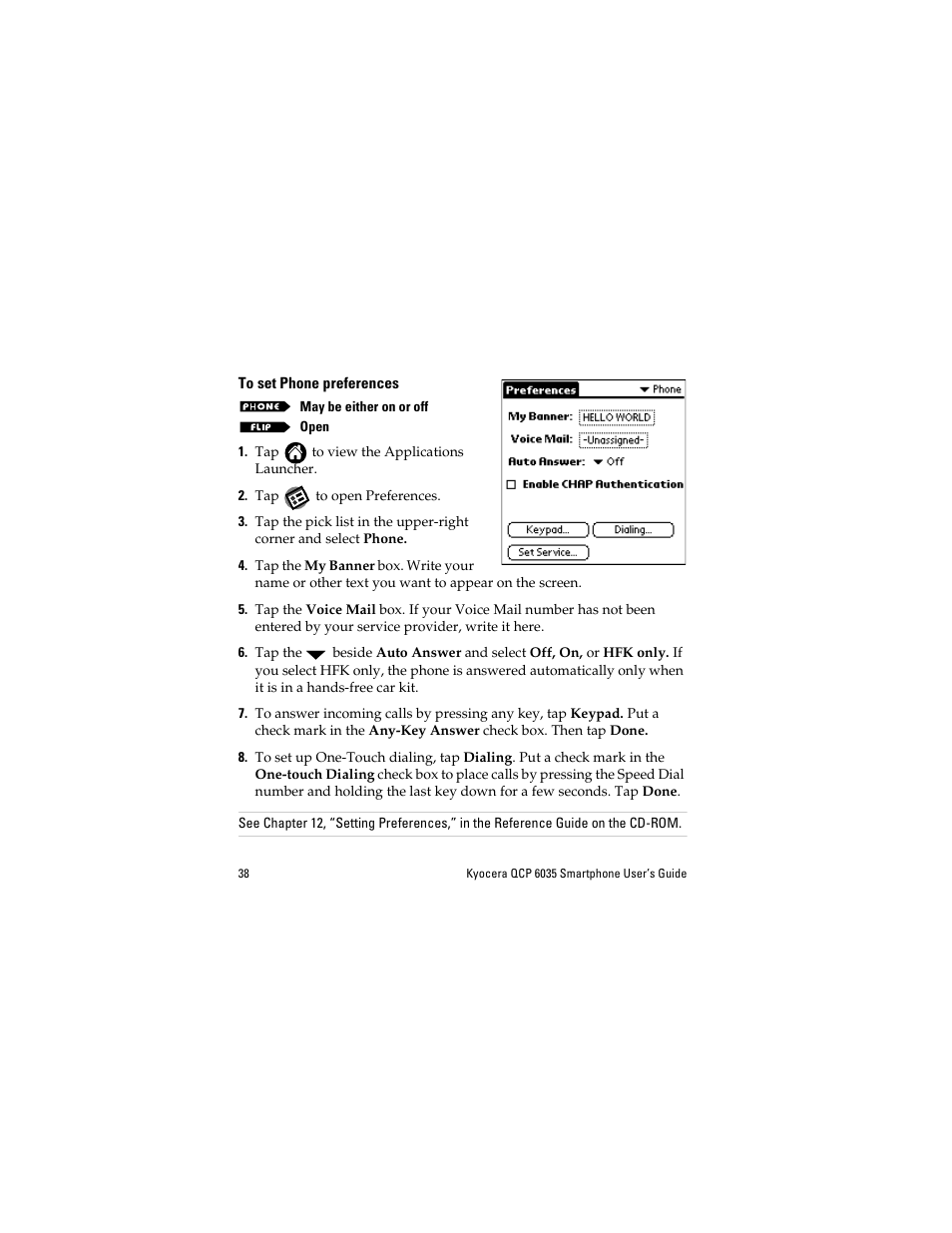 To set phone preferences | Kyocera QCP 6035 User Manual | Page 44 / 68