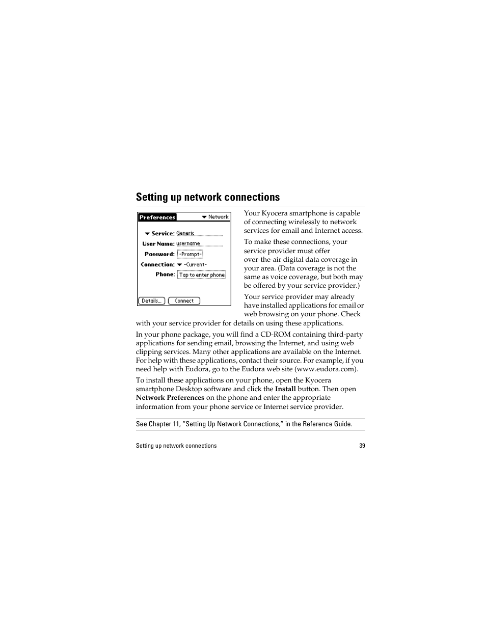 Setting up network connections | Kyocera QCP 6035 User Manual | Page 45 / 68
