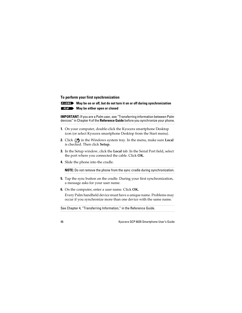 To perform your first synchronization | Kyocera QCP 6035 User Manual | Page 52 / 68