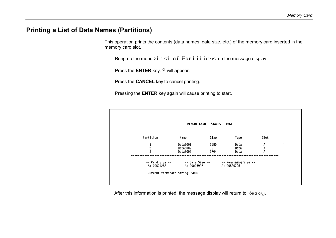 Printing a list of data names (partitions) | Kyocera DP-3600 User Manual | Page 117 / 250