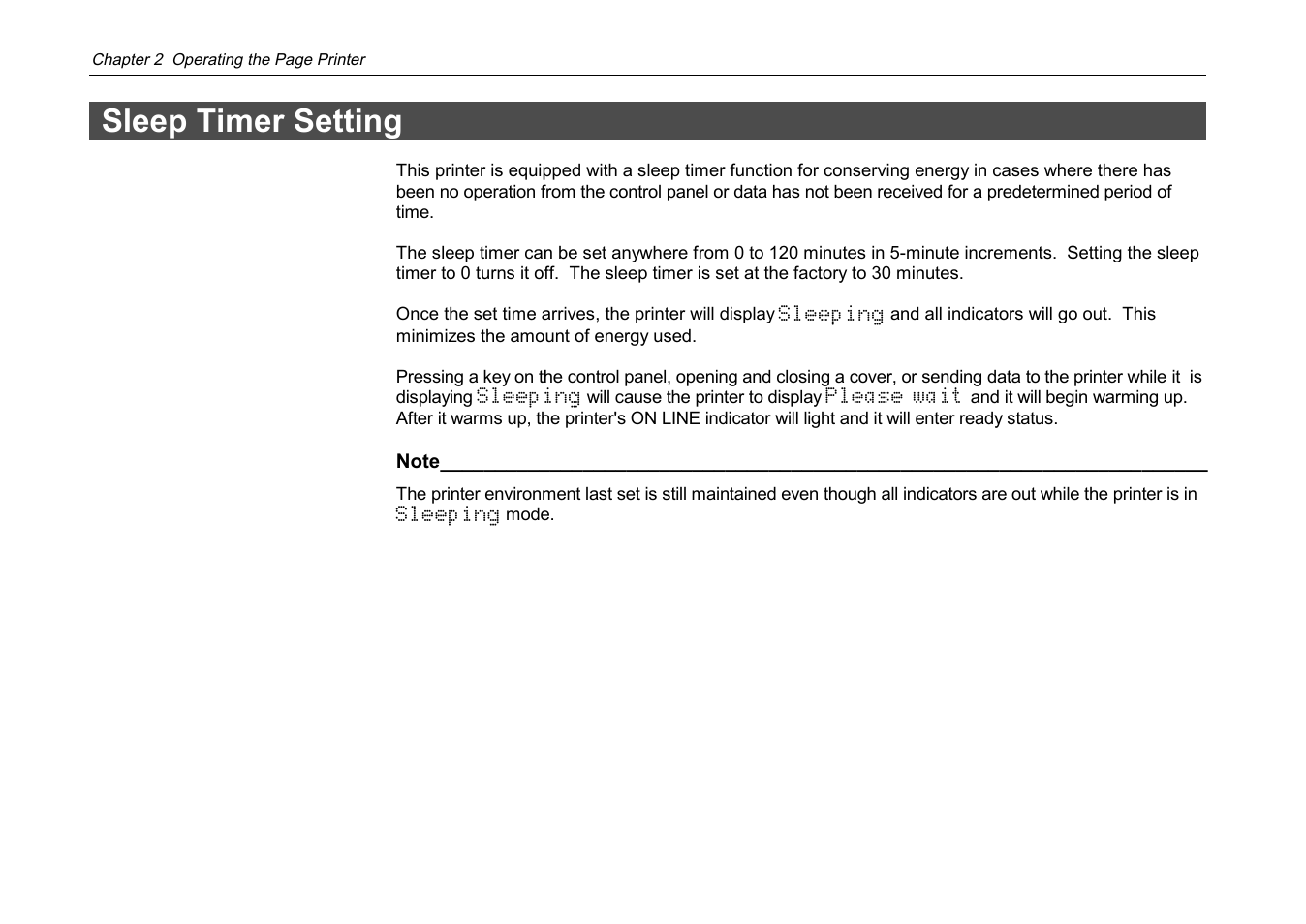 Sleep timer setting | Kyocera DP-3600 User Manual | Page 124 / 250