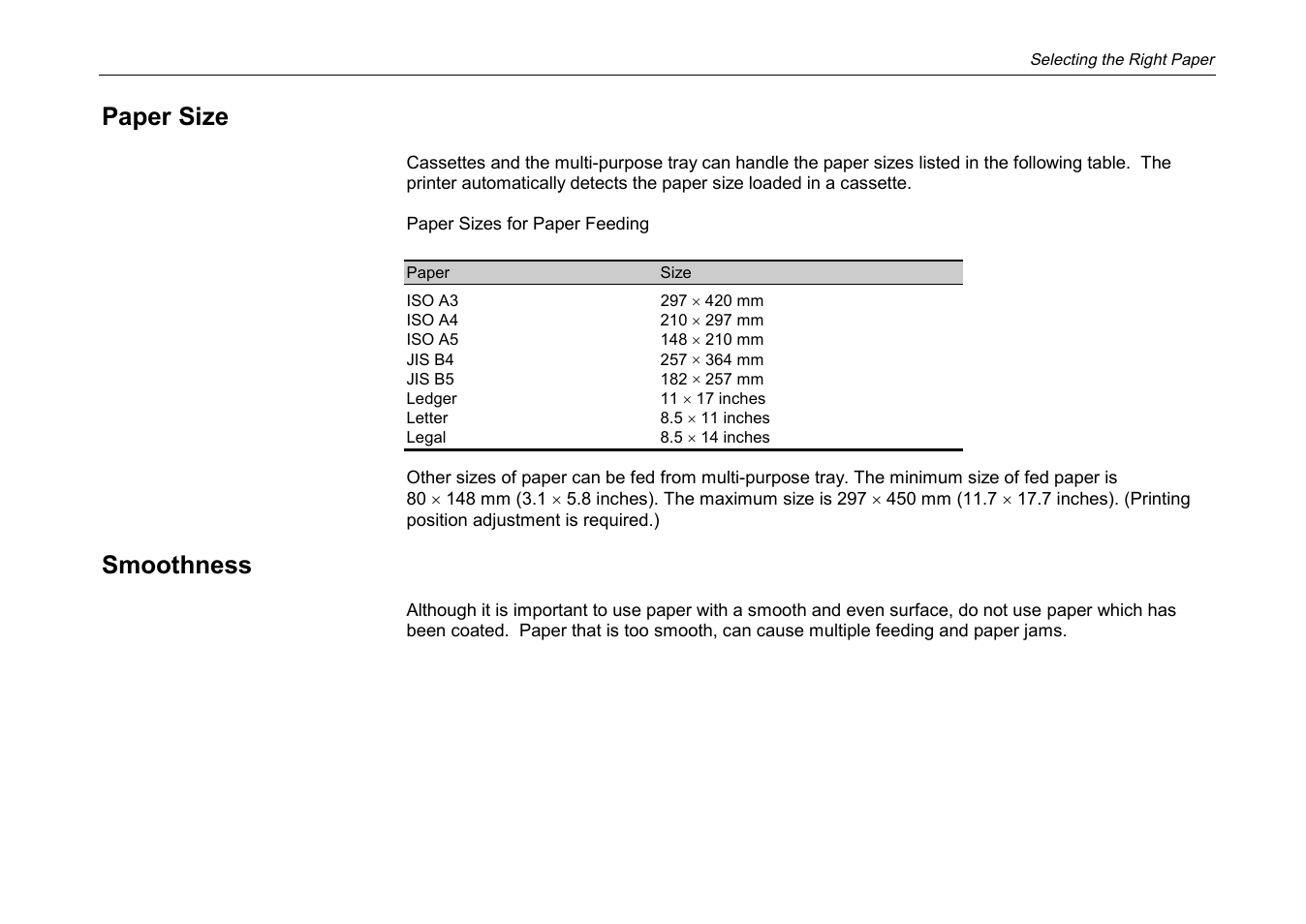 Paper size, Smoothness | Kyocera DP-3600 User Manual | Page 213 / 250