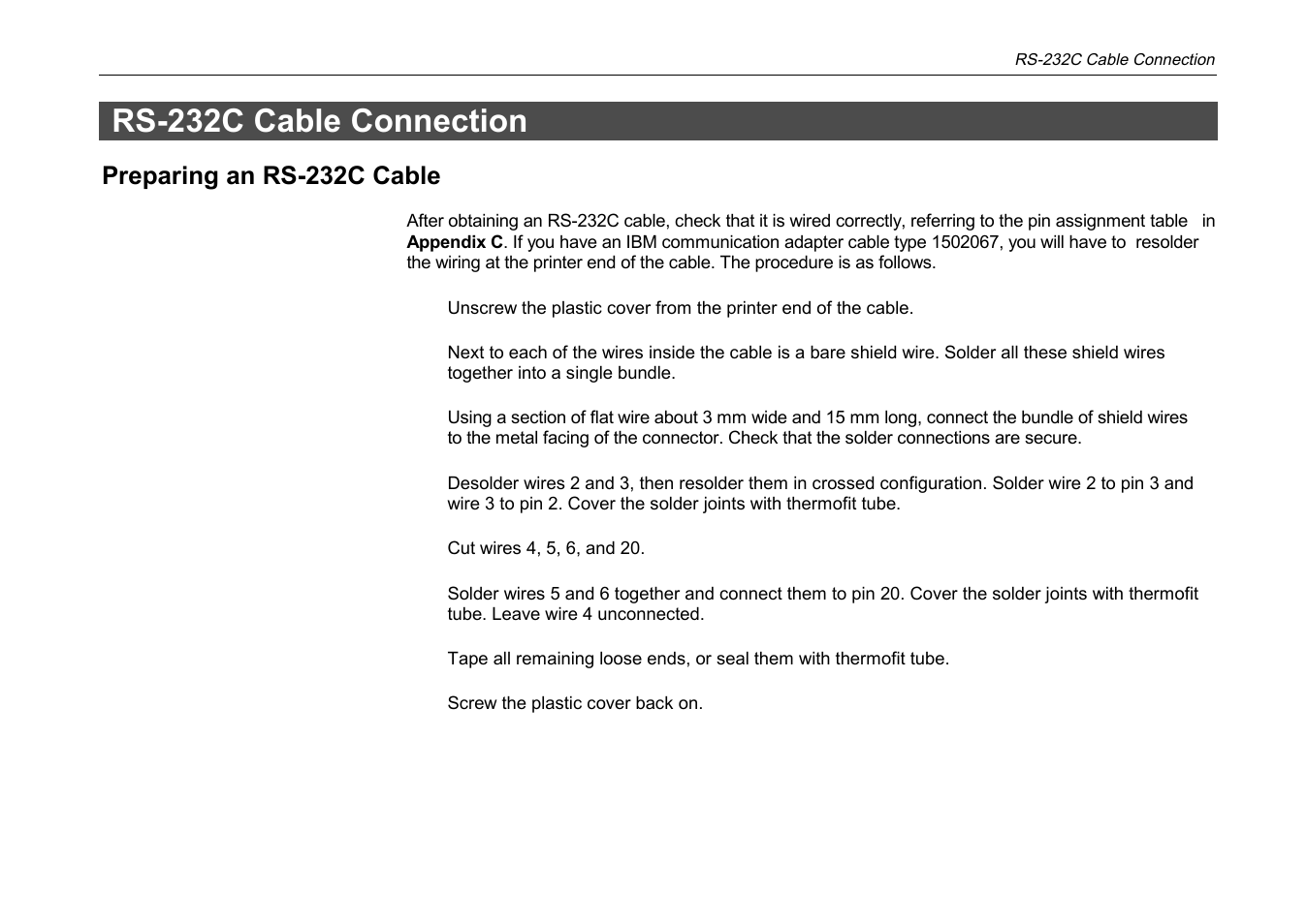 Rs-232c cable connection, C-17, Preparing an rs-232c cable | Kyocera DP-3600 User Manual | Page 238 / 250