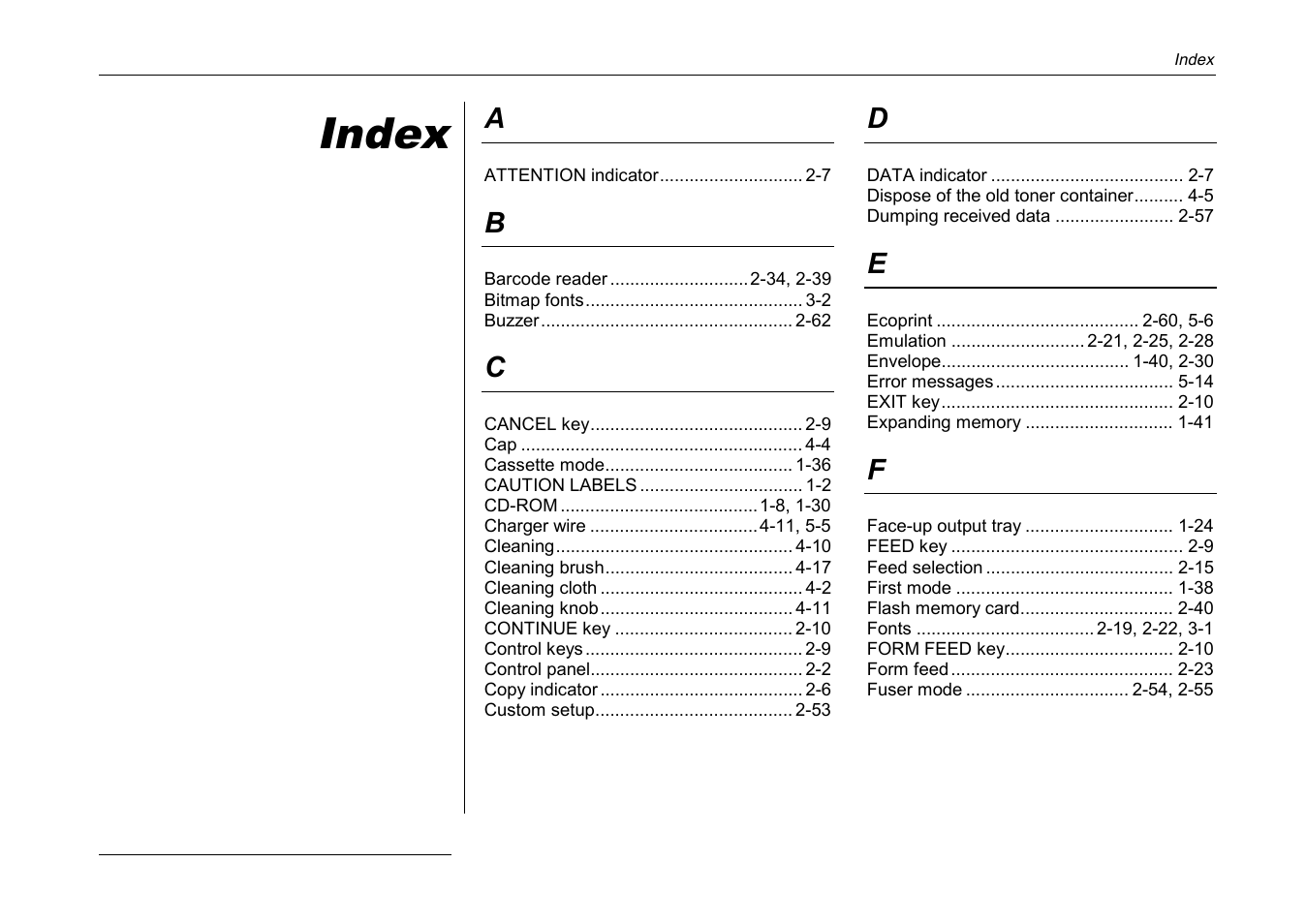 Index, Index-1 | Kyocera DP-3600 User Manual | Page 241 / 250