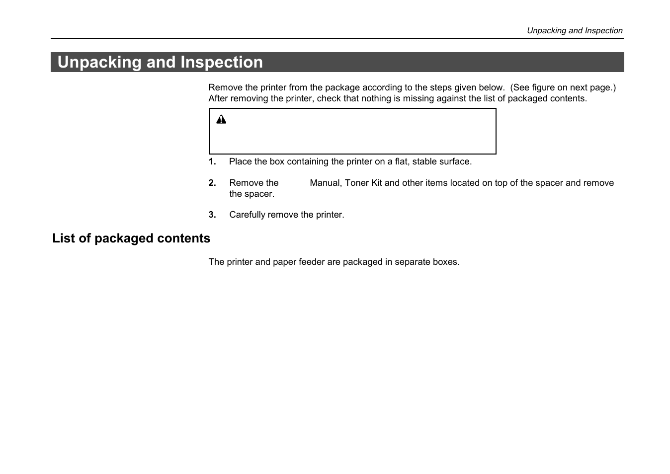 Unpacking and inspection | Kyocera DP-3600 User Manual | Page 28 / 250