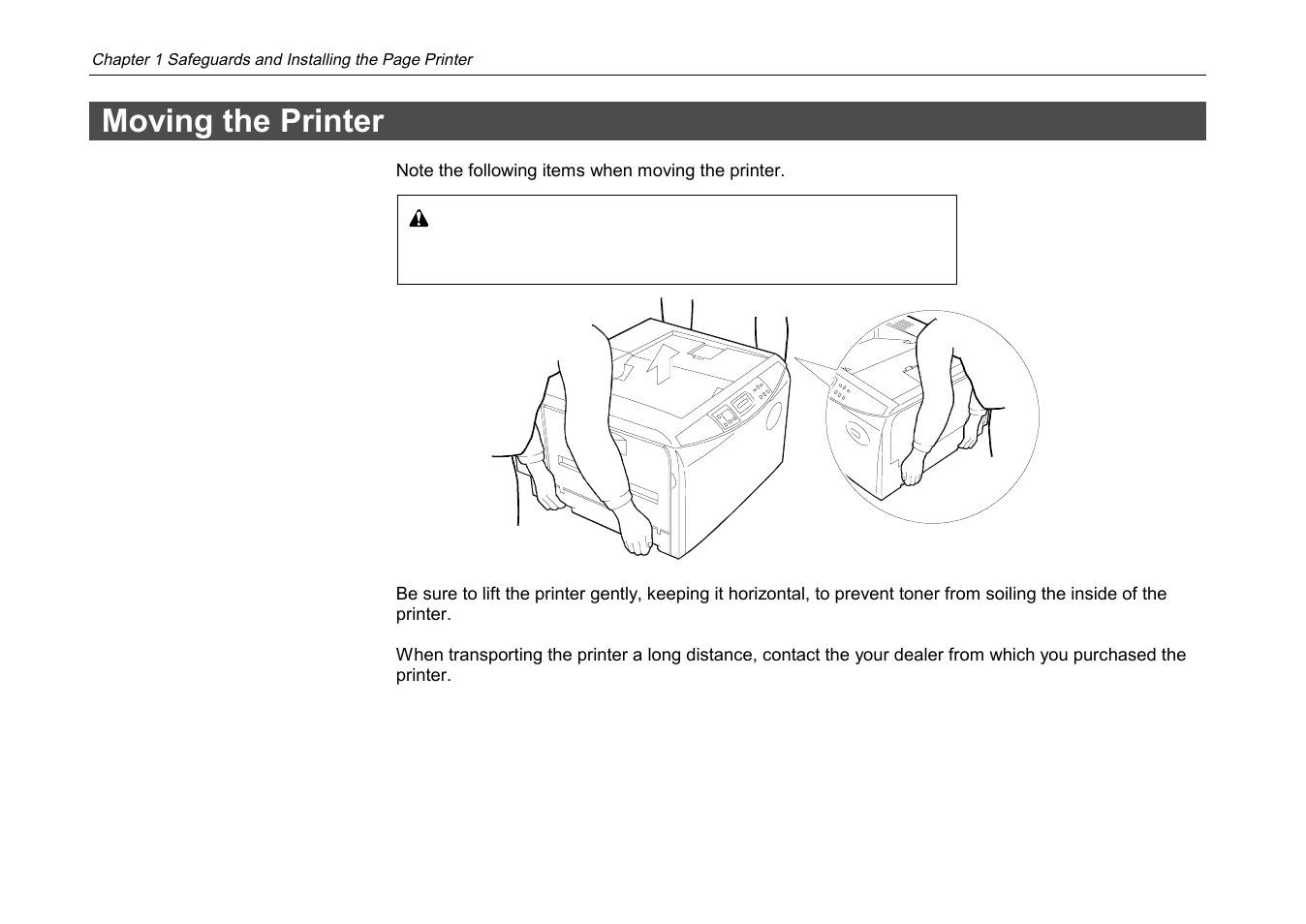 Moving the printer | Kyocera DP-3600 User Manual | Page 31 / 250