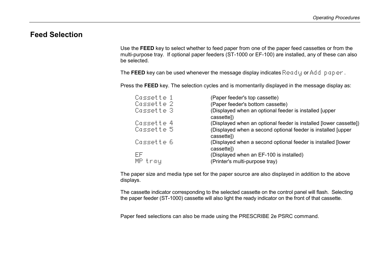 Feed selection | Kyocera DP-3600 User Manual | Page 83 / 250