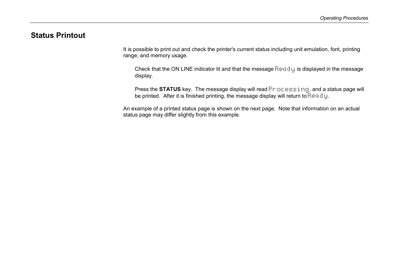 Status printout | Kyocera DP-3600 User Manual | Page 87 / 250