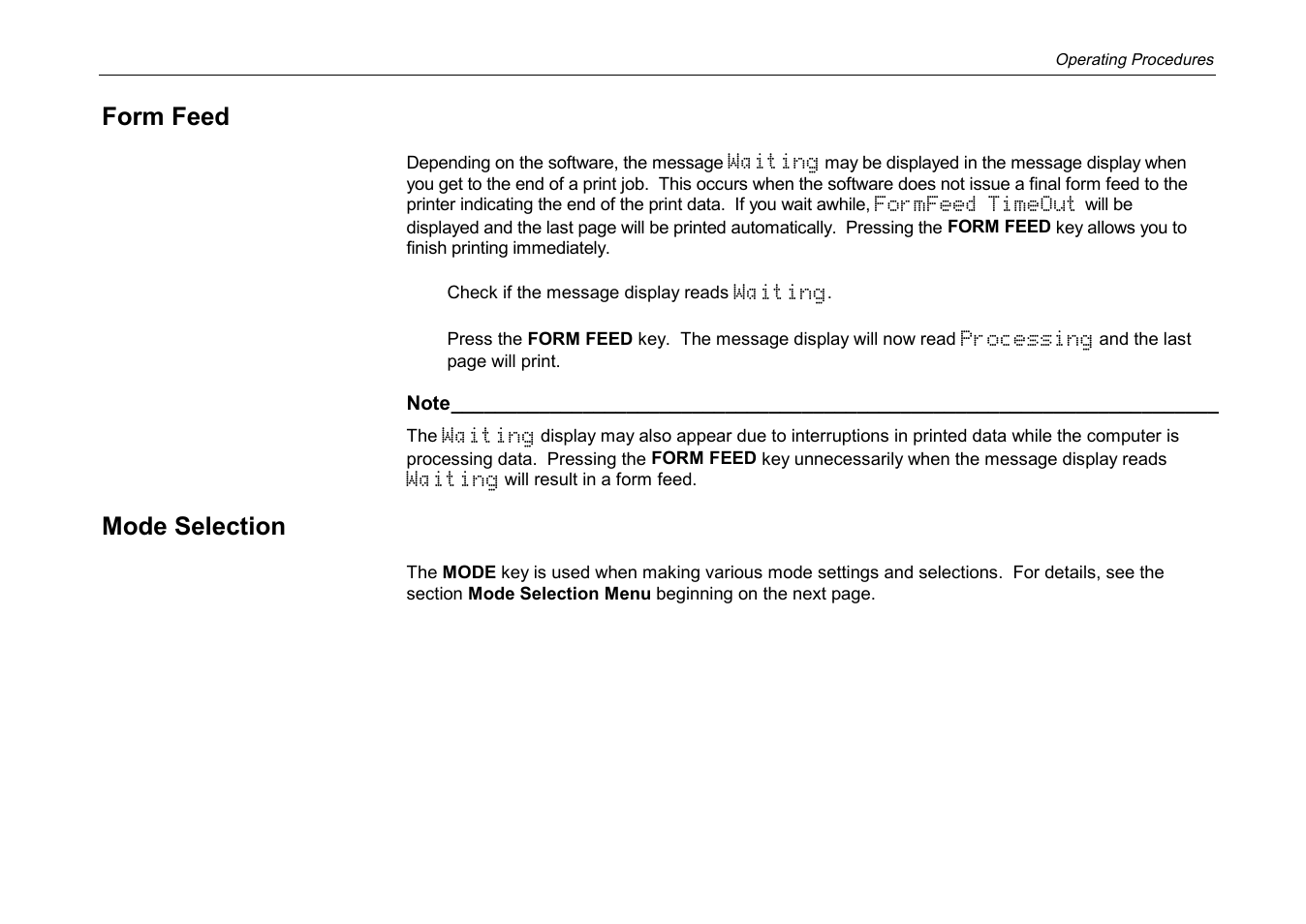 Form feed, Mode selection | Kyocera DP-3600 User Manual | Page 91 / 250