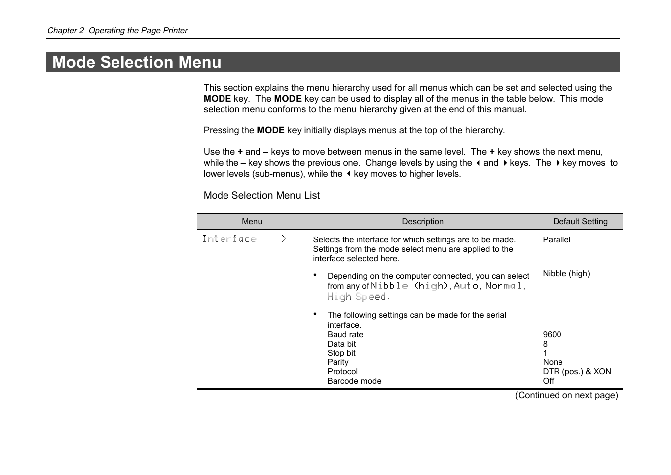 Mode selection menu | Kyocera DP-3600 User Manual | Page 92 / 250