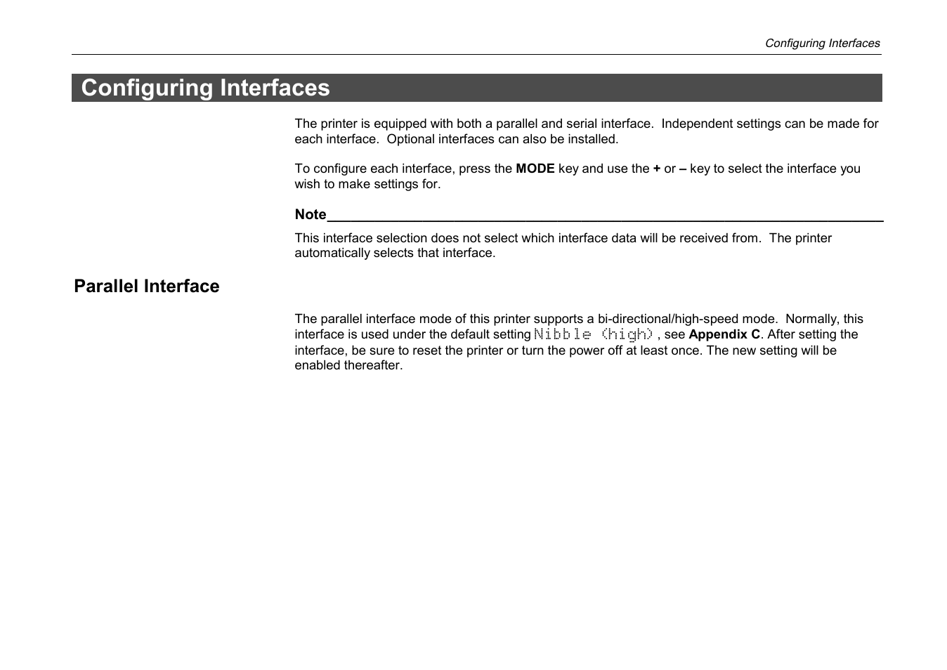 Configuring interfaces, Parallel interface | Kyocera DP-3600 User Manual | Page 95 / 250