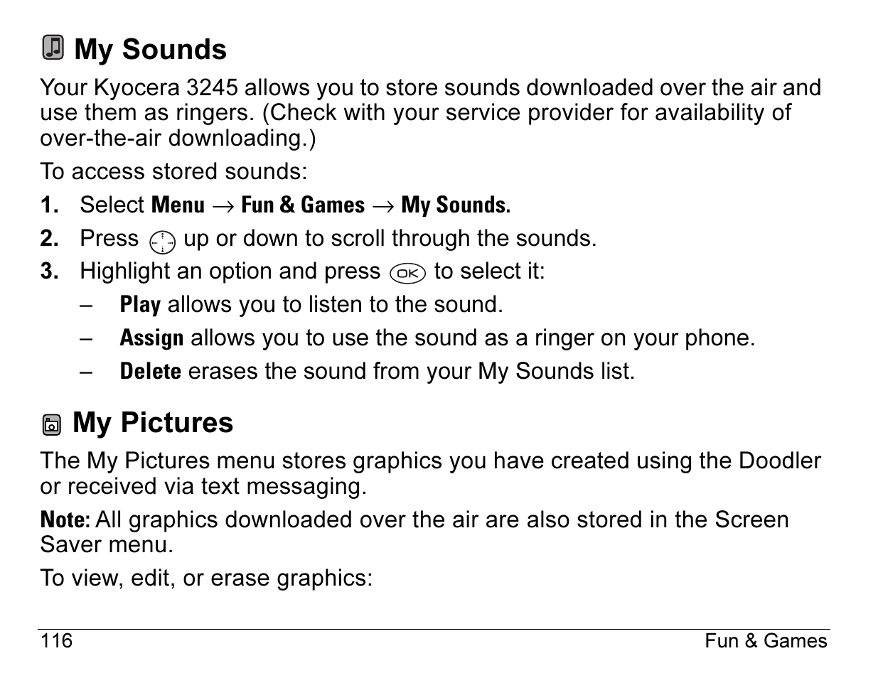 My sounds, My pictures | Kyocera 3245 User Manual | Page 136 / 146