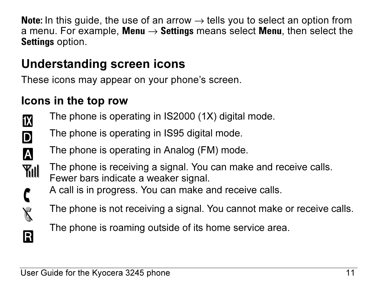 Understanding screen icons | Kyocera 3245 User Manual | Page 31 / 146